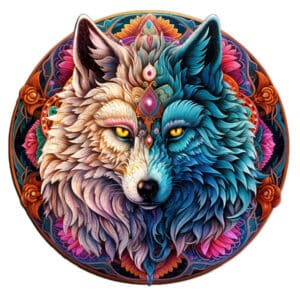Mandala s vlkom – Yin Yang